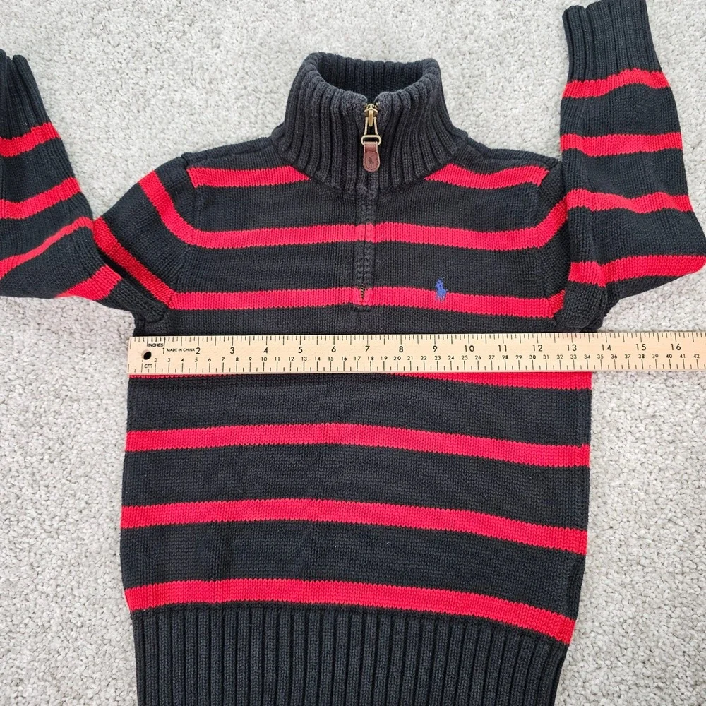 Polo Ralph Lauren Kids Black‎ Red Stripe Quarter Zip Sweater Size 6